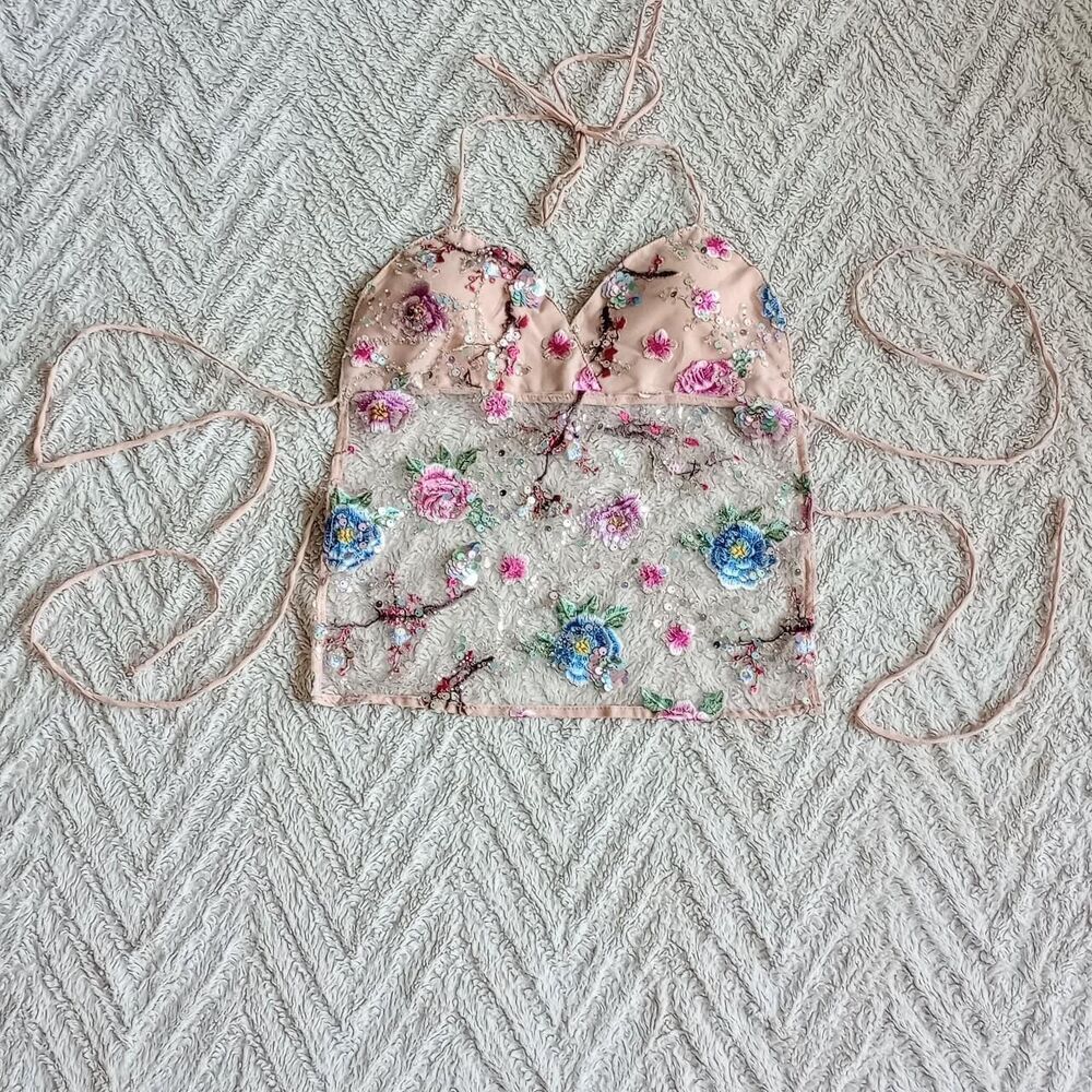 Y2K Floral Backless Beaded Sequin Fairy Halter